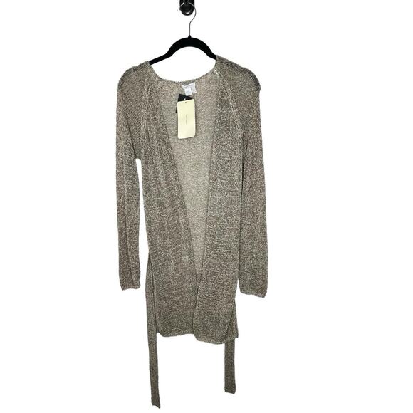 NWT Zara Woman Lightweight Cardigan Sweater Medium Open Front Tie Belt Brown - Picture 1 of 8